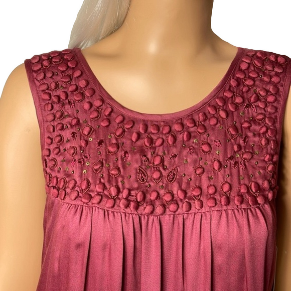 SIGRID OLSEN Signature Beaded Sequin Rosewood Viscose Sleeveless Dress Medium - Picture 3 of 15